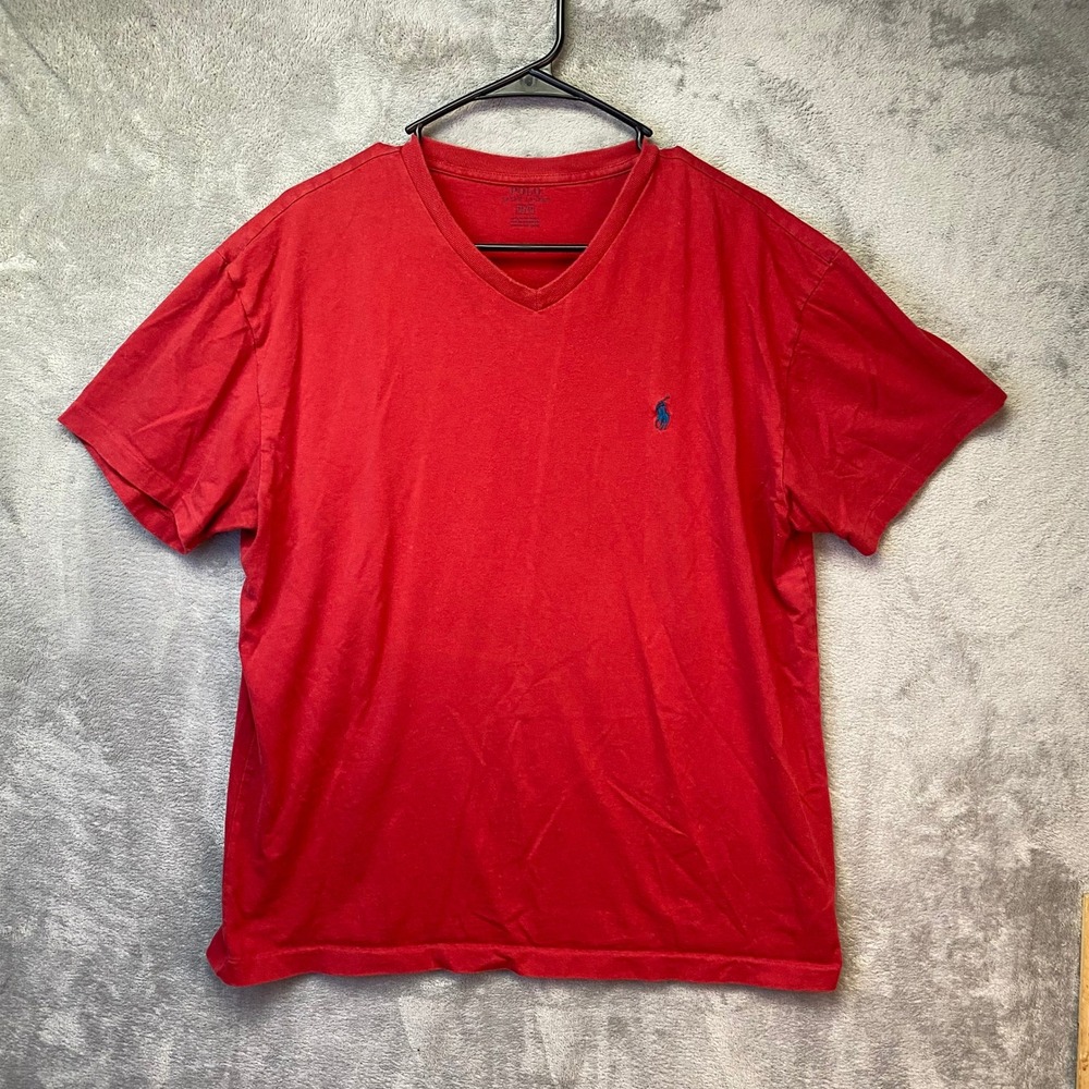 Polo Ralph Lauren T-shirt Mens M V-Neck Red Pony Logo EUC